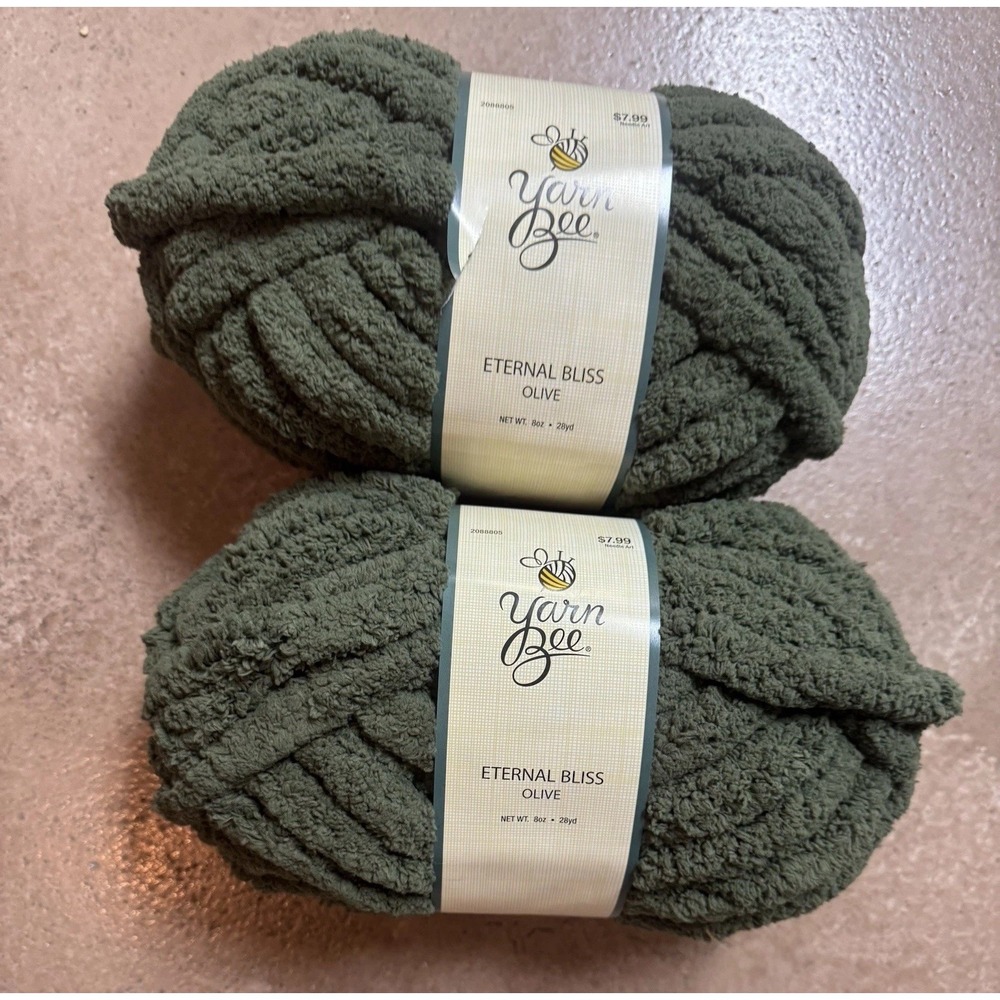 Yarn Bee Eternal Bliss Chunky Yarn Olive Green 2 Skeins 8 oz Each Jumbo
